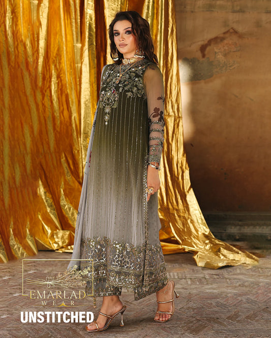 Charizma | Tie & die Mehndi with Grey - Chiffon Collection