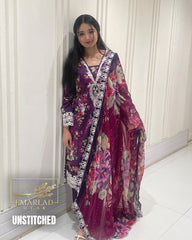 Aneelas Purple Lawn 3PC Suit with Embroidered Chiffon Dupatta