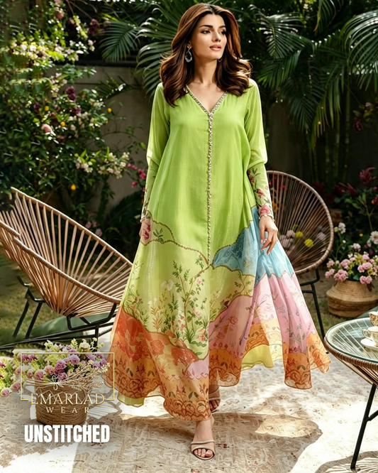 Aysel Yellow Silk Digital Printed 3 Piece Suit
