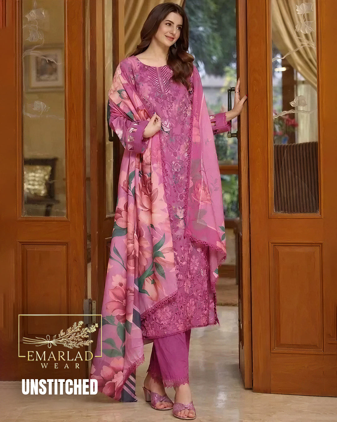 Aneela’s WPR-10 Shocking Pink Lawn Suit with Chiffon Dupatta – Embroidered 3 Piece