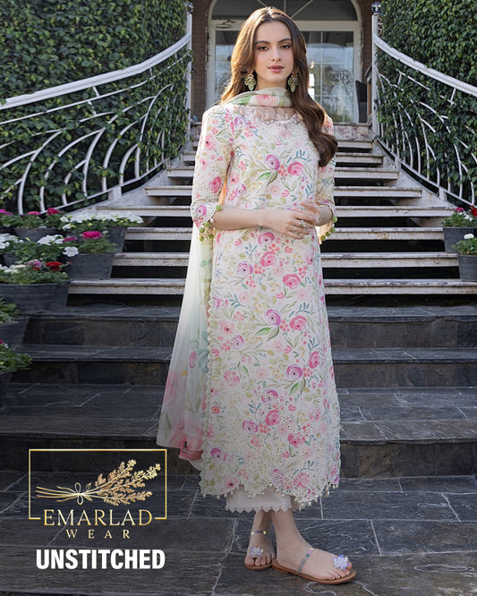 Crimson  | Off White Cream Multi  - Printed Lawn Chikankari Collection