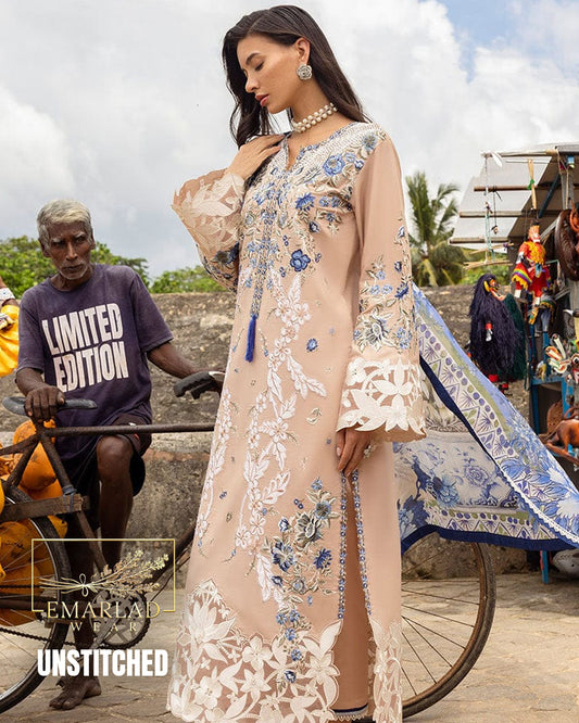 Mushq Peach Luxury Lawn Embroidered 3 Piece Suit with Silk Digital Printed Dupatta – Summer Collection