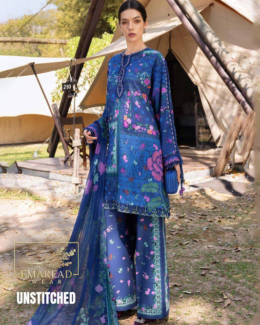Maria B M Print Lawn Collection 2026 Blue – Embroidered Lawn Suit with Chiffon Dupatta