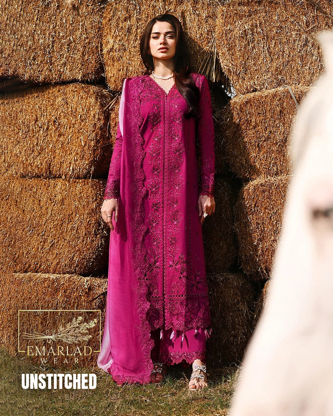 Azure Shocking Pink Luxury Chicken Kari Lawn Embroidered 3PC Unstitched Suit | Premium Summer Collection