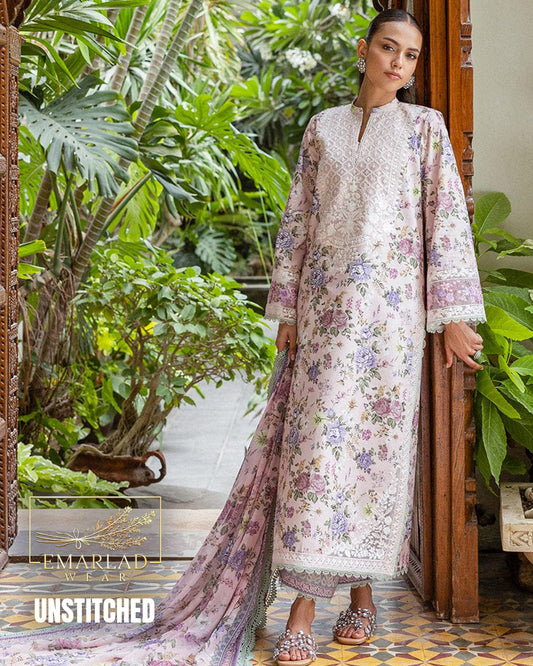 Zainab Chottani Floral M7 Pink Lawn Suit with Chiffon Embroidered Dupatta – 3 Piece