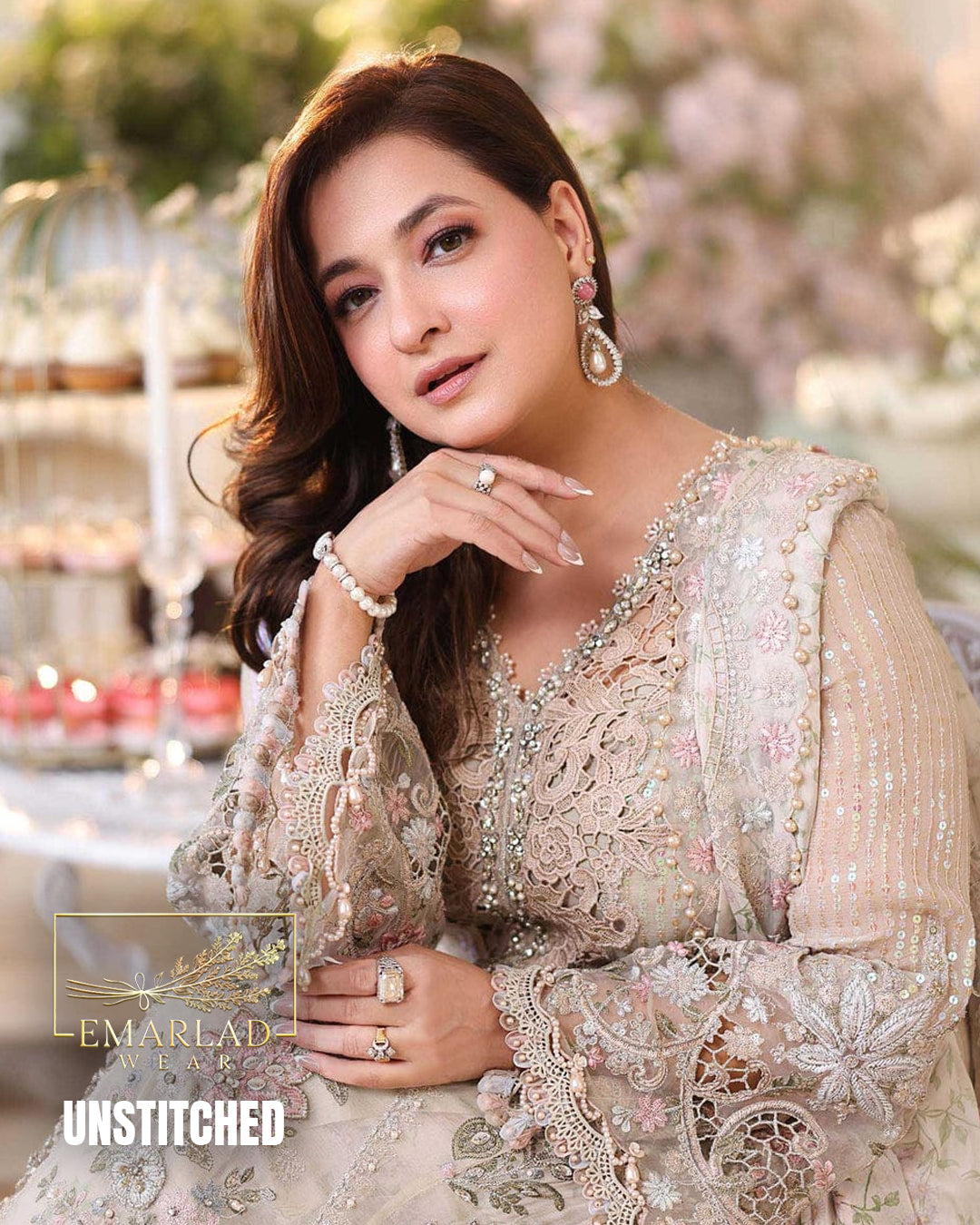 Maria.B Embroidered Luxury Chiffon Unstitched 3Pc Suit MPC-26-107 Skin 5MM Online in Pakistan