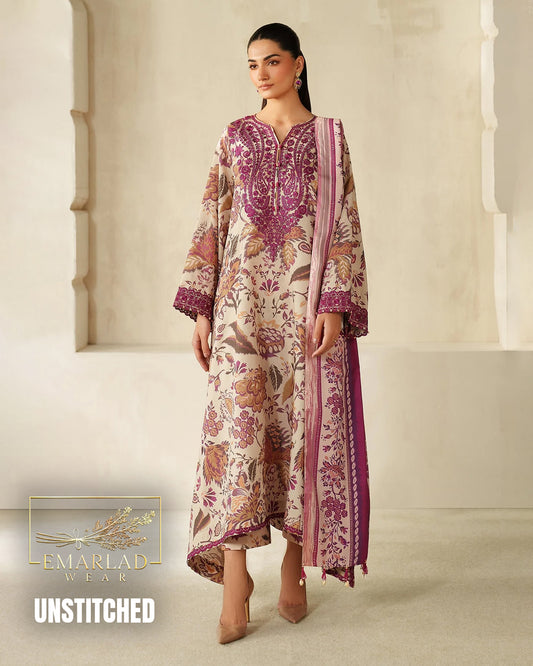 Baroque Multi M7 Purple Lawn Suit with Chiffon Embroidered Dupatta – 3 Piece