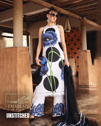 Maria B MPrints Lawn Collection 2026 White – 3 Piece Printed Lawn Suit with Embroidered Chiffon Dupatta