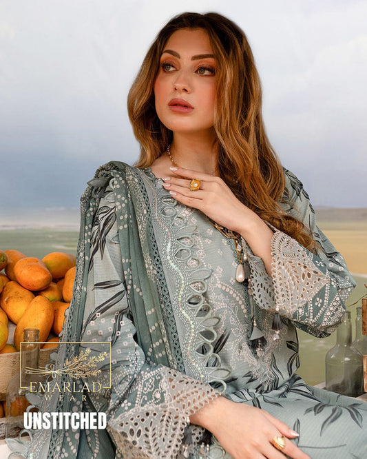 Nureh Unstitched Replica Lawn Embroidered Suit with Chiffon Embroidered Dupatta