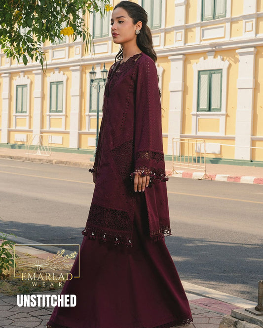 Afrozeh Luxury Collection Mehroon Embroidered Lawn 3 Piece Suit