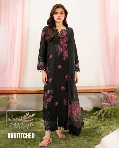 Iznik OM Black Cotton Embroidered Suit with Semi-Pure Silk Dupatta