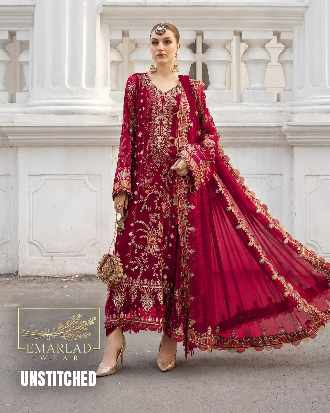 Maria B NC Shocking Pink Chiffon Embroidered 3 Piece Suit MBC-MPC-24-07
