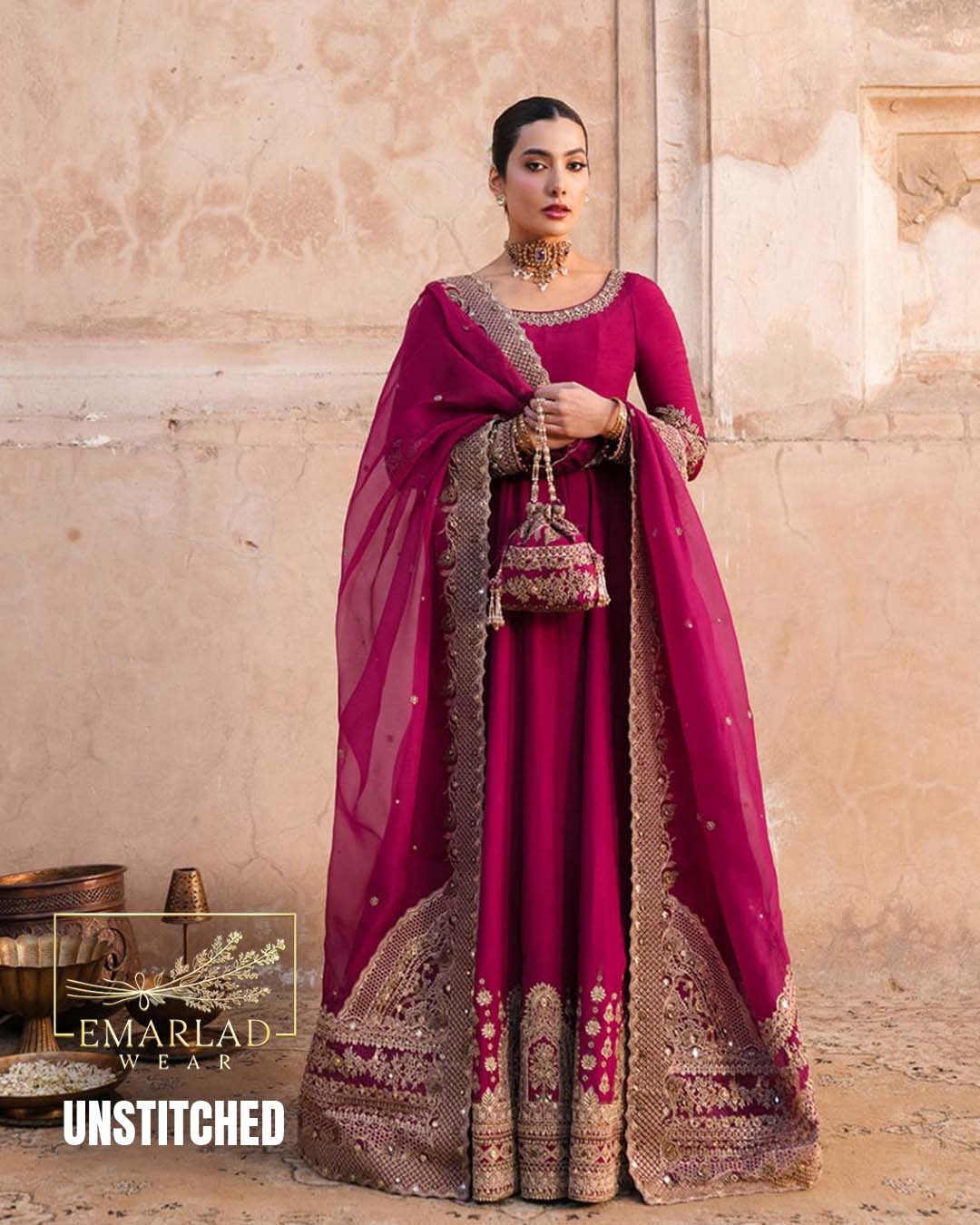 Faiza Saqlain Wedding Embroidered Maxi – Shocking Pink