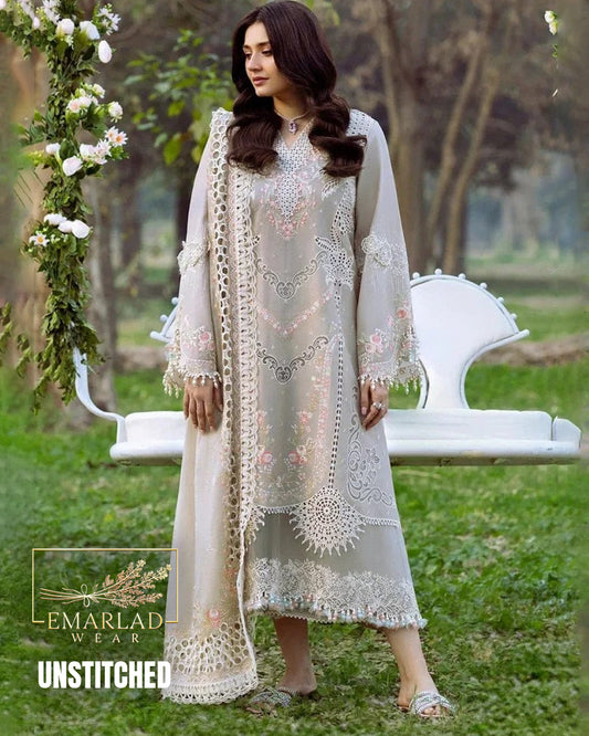 Bin Ilyas Grey Luxury Chicken Kari Suit 2026 – 3PC Embroidered Cotton Dress