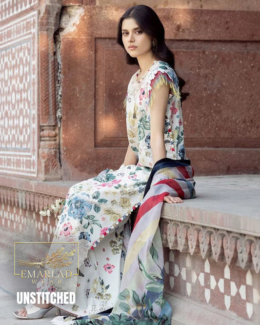 Asifa Nabeel White Multi Lawn Suit with Embroidered Chiffon Dupatta – Luxury 3PC Collection