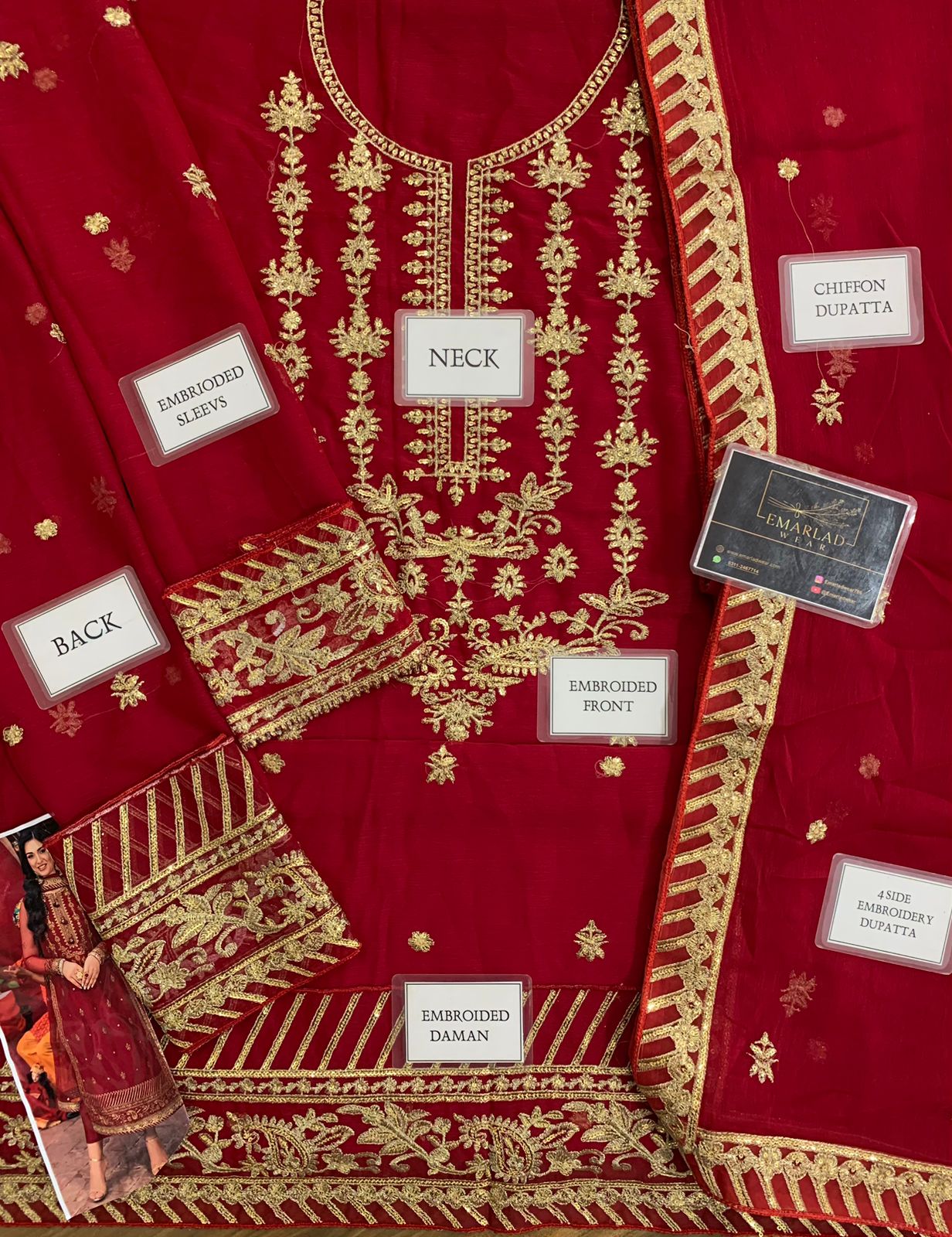 Asim Jofa Red Chiffon Dress Formal Collection 3pc