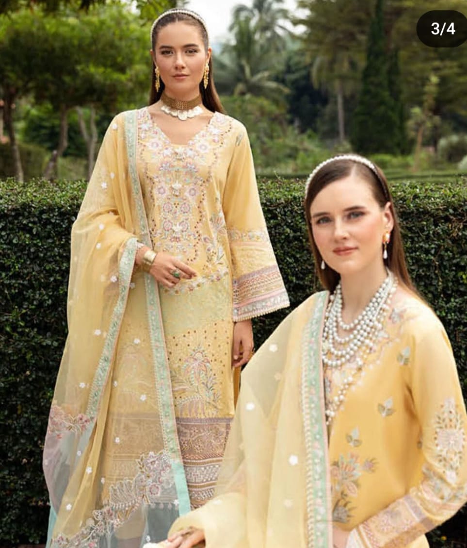 Ramsha Andaz Yellow Chikankari Embroidery Dress