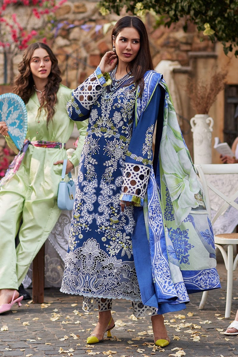 Mushq  royal Blue Luxury Lawn Chikankari  Embroidery Collection