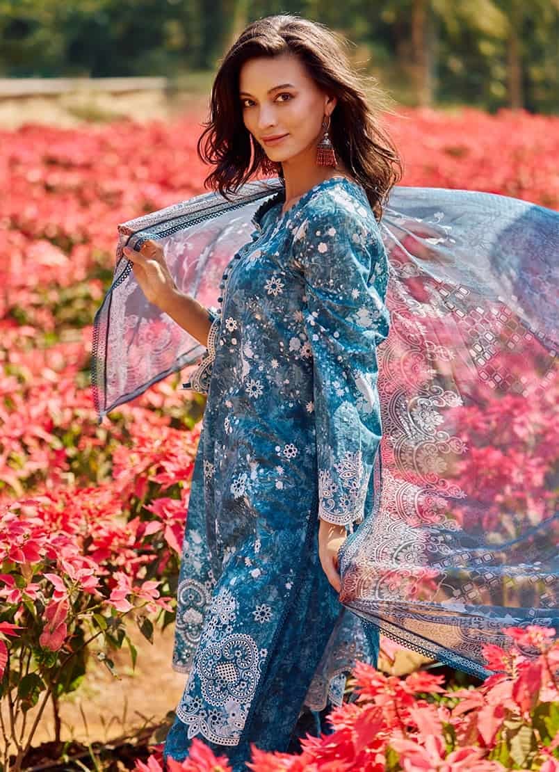 Firdous Green Pure Lawn Print Embroidery Dress
