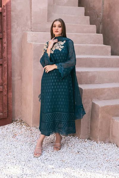 Azuree Green Formal Collection Chiffon Dress Hand Work