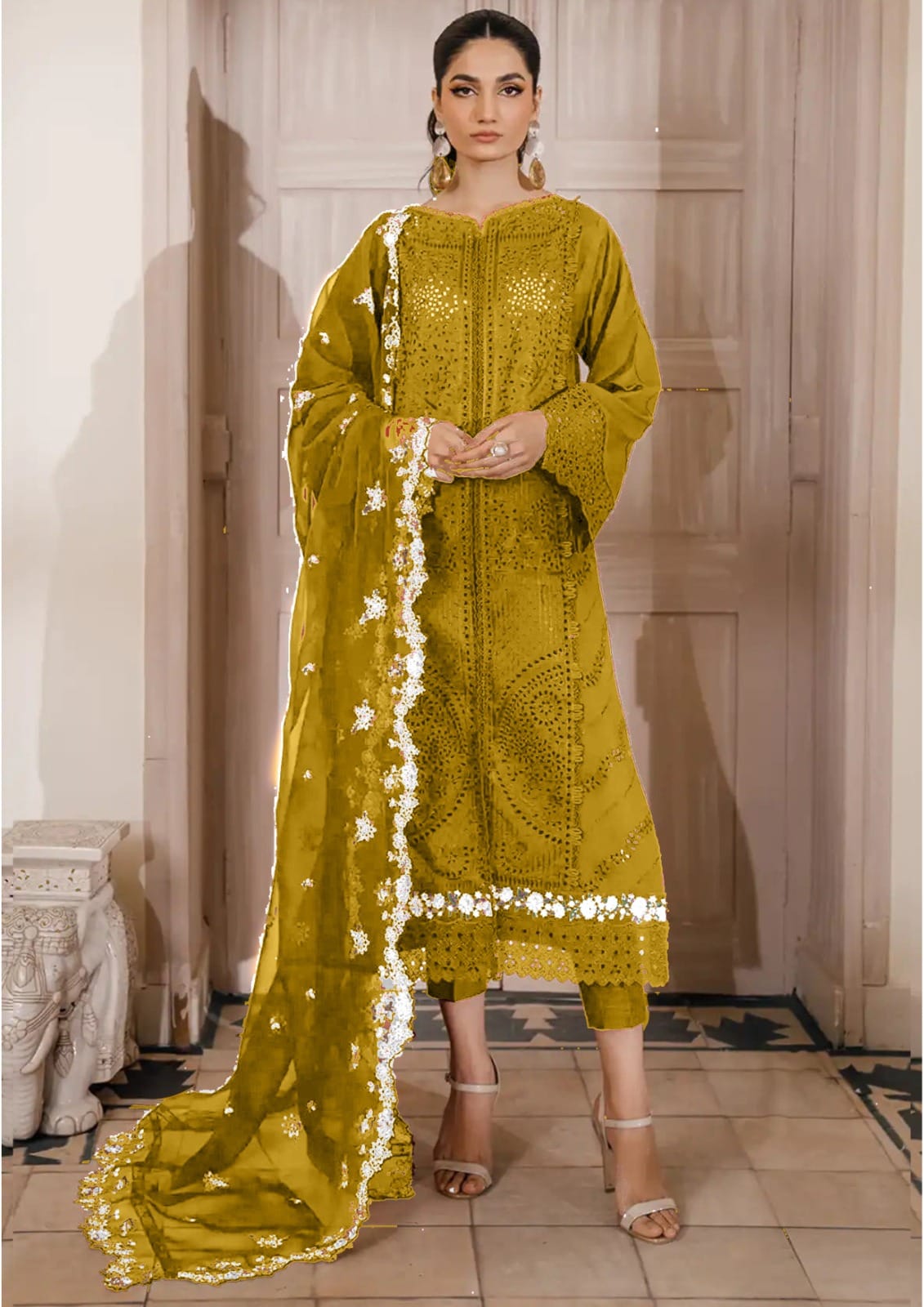 Bin Ilyas Green Chikankari Embroidery Dress 3pc