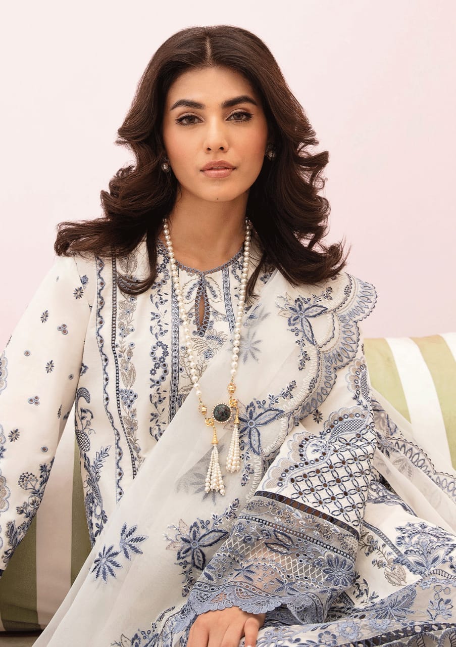 Afrozeh Off White Chikankari Lawn Embroidery Dress 3pc