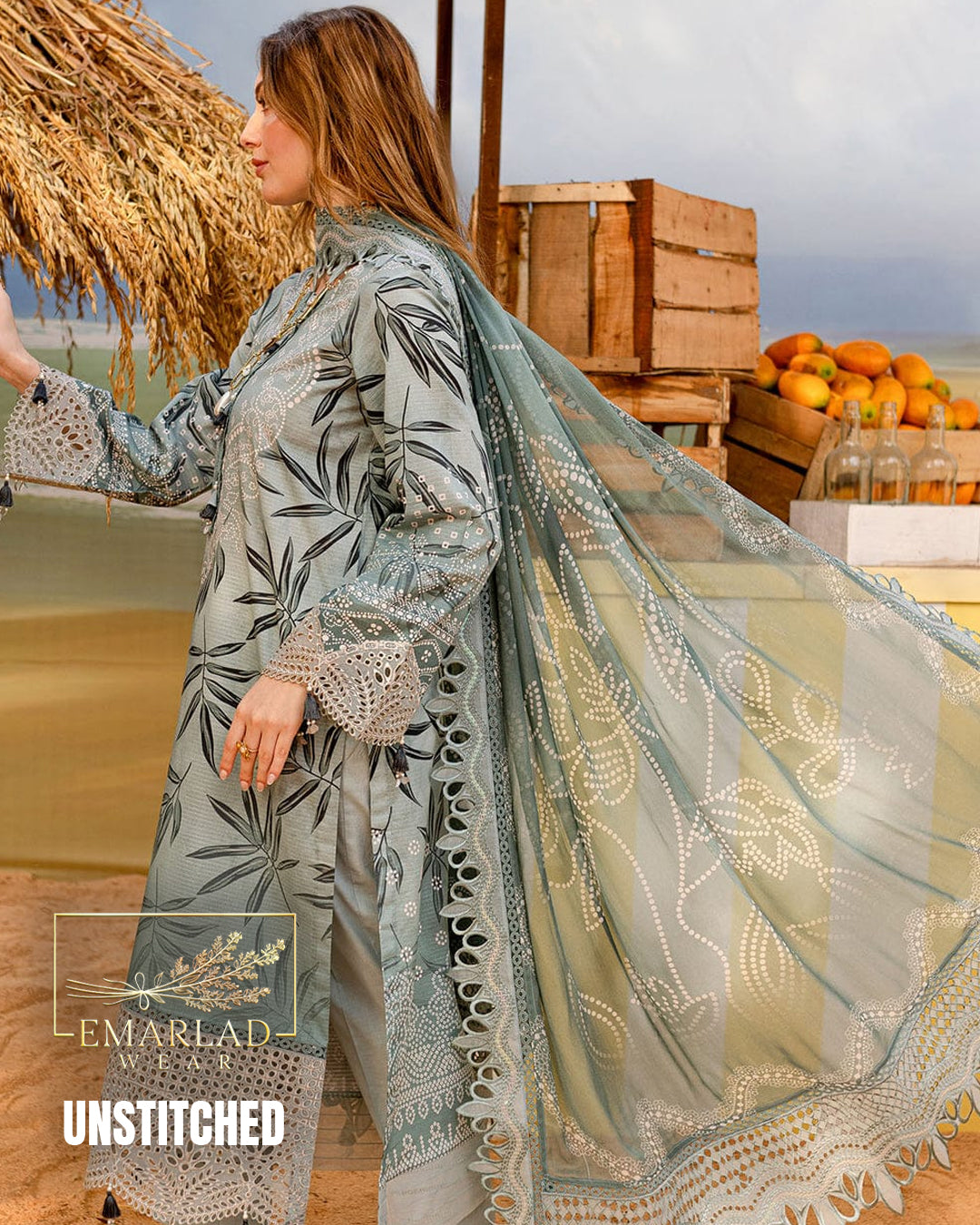 Nureh Unstitched Replica Lawn Embroidered Suit with Chiffon Embroidered Dupatta