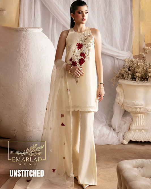 Sheesha Silk Luxury Collection 3PC Unstitched Suit with Embroidered Organza Dupatta