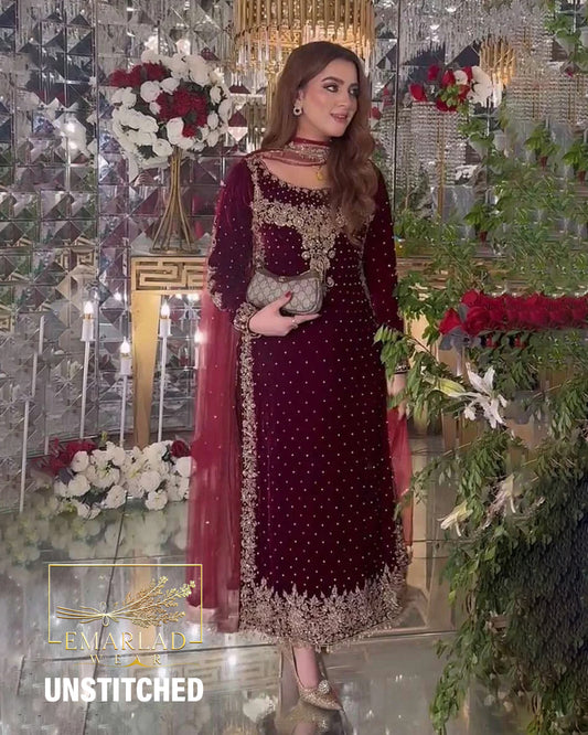 Aneelas Collection| Maroon - Velvet Collection