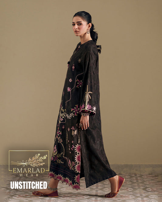 Ethnic Jet Black 2 Piece Silk Kaftan Unstitched Suit
