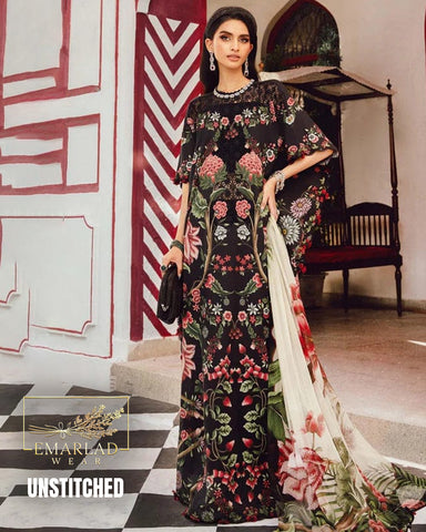 Maria B M-Print Lawn 3PC 2025 – Black | Heavy Embroidered Neckline & Chiffon Dupatta