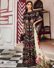 Maria B M-Print Lawn 3PC 2025 – Black | Heavy Embroidered Neckline & Chiffon Dupatta