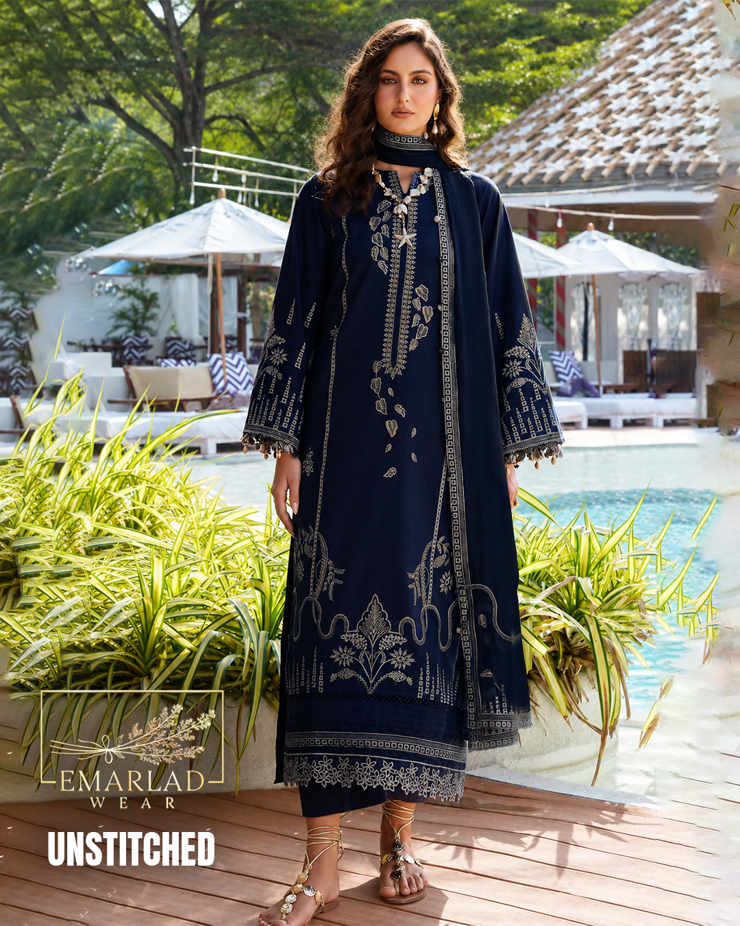 Izel Blue Dhanak Winter Collection 3 Piece Unstitched Suit