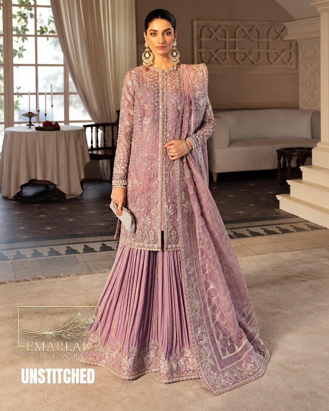 Soraya T-Pink Organza Partywear Embroidered 3 Piece Dress 5407