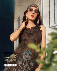 M.B Premium Digital Lawn 3 Piece Suit with 4-Side Appliqué Dupatta | Dark Brown