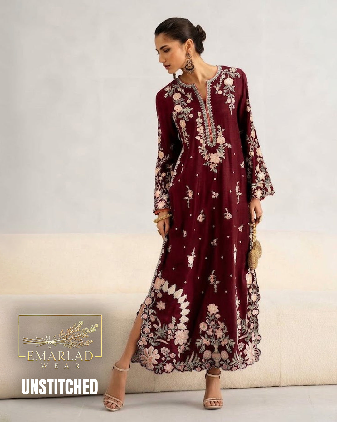 Ethnic Mehroon 2 Piece Shalmoz Silk Embroidered Suit