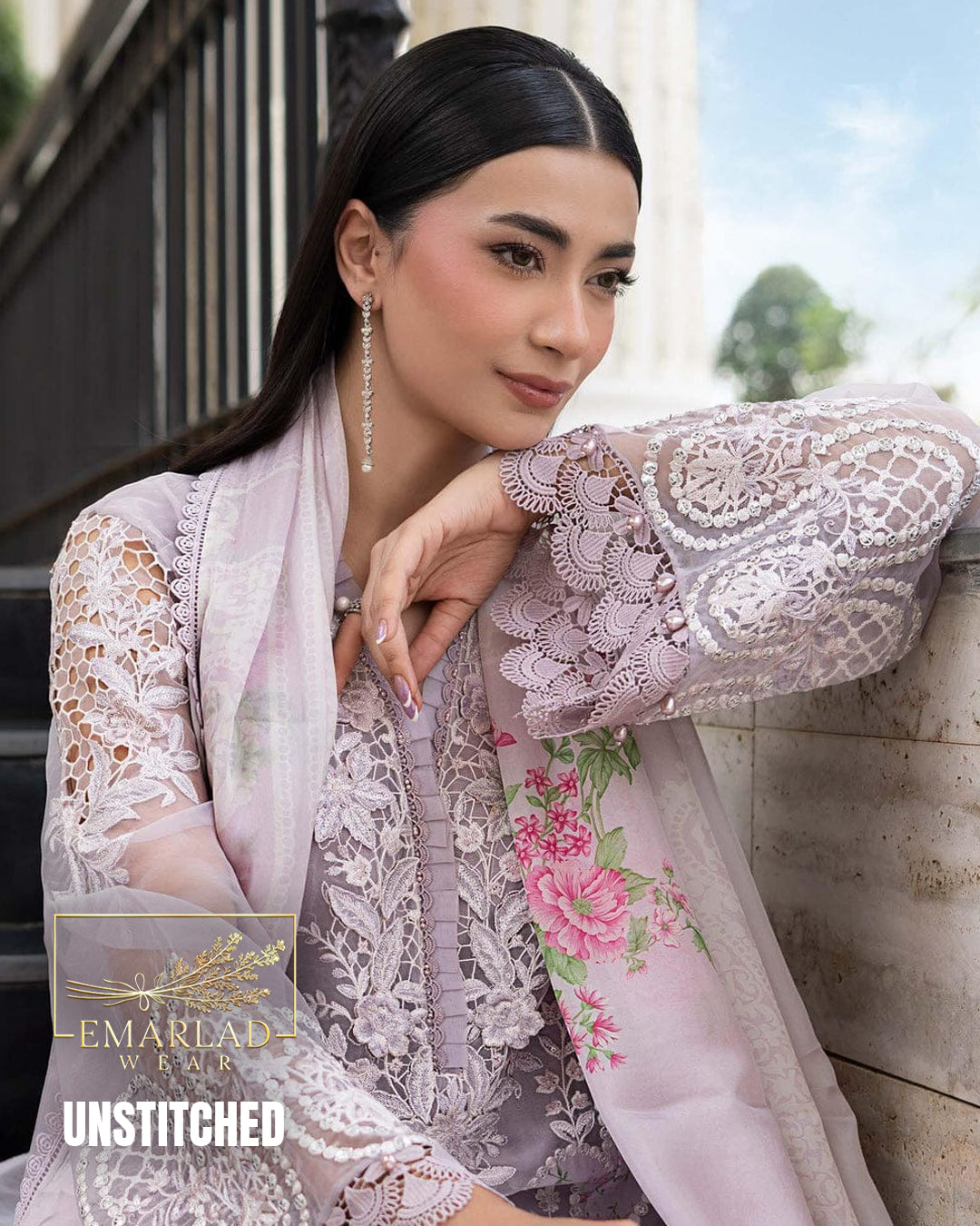 Maria B Lilac Purple Luxury Embroidered Lawn 3PC Unstitched Suit | Digital Printed & Laser Embroidered