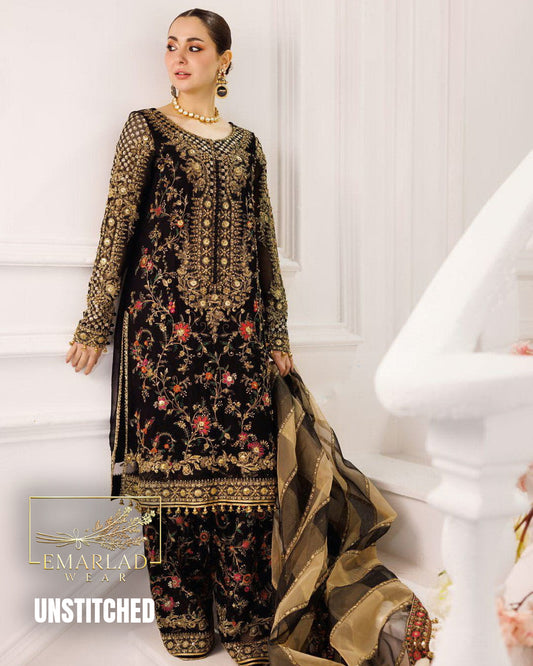 Charizma Jet Black Formal Collection Chiffon Replica Online in Pakistan – Luxury Party Wear Dress