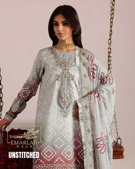 Nureh Skin & Red Lawn Suit with Chiffon Embroidered Dupatta
