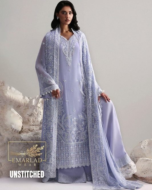 Afrozeh Lawn Collection Lilac Purple Heavy Embroidered 3PC Suit with Organza Dupatta – Master Piece