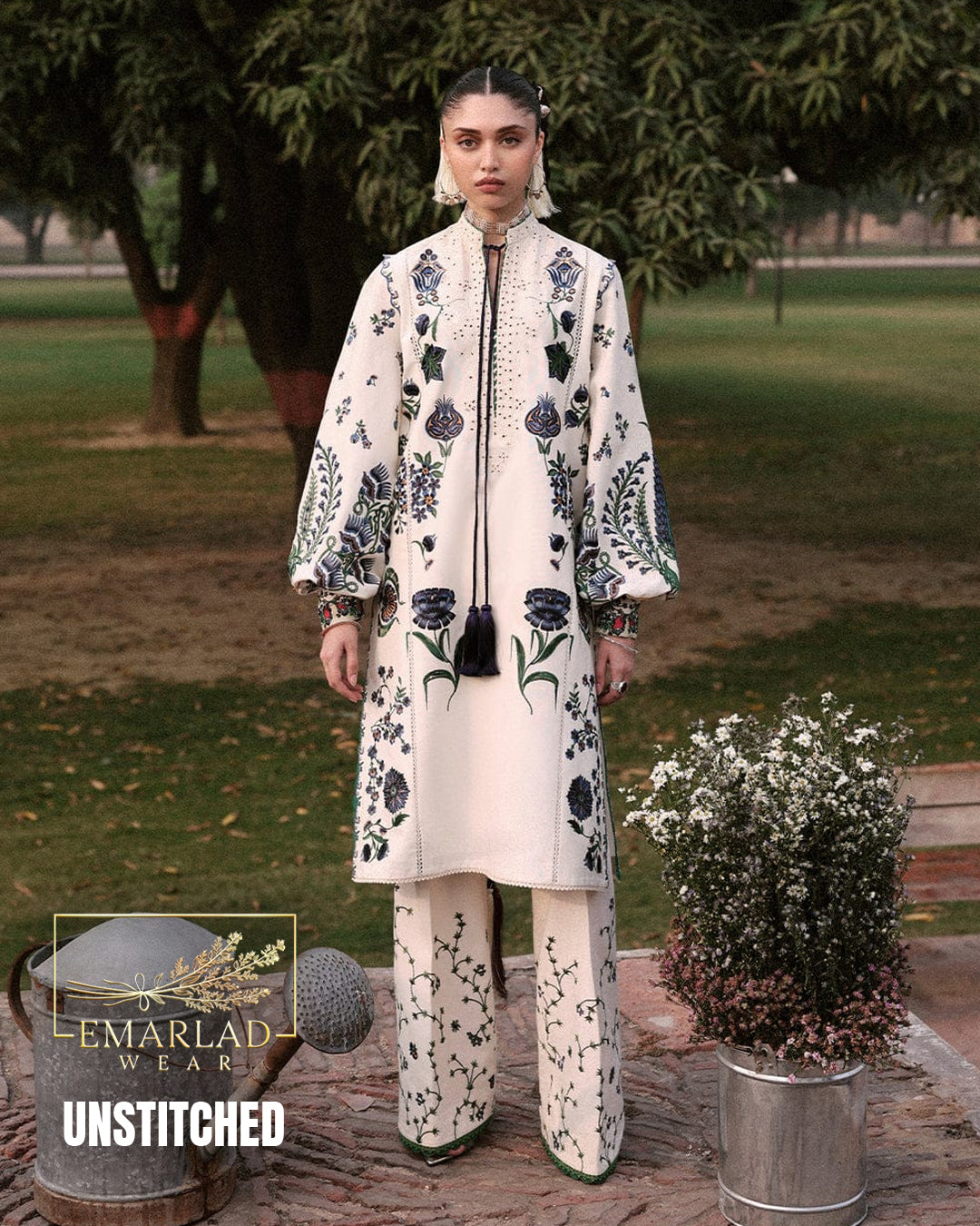 Ahmozi Jugnu Lawn Collection 2026 – Chicken Kari Embroidered 3PC Suit with Silk Dupatta