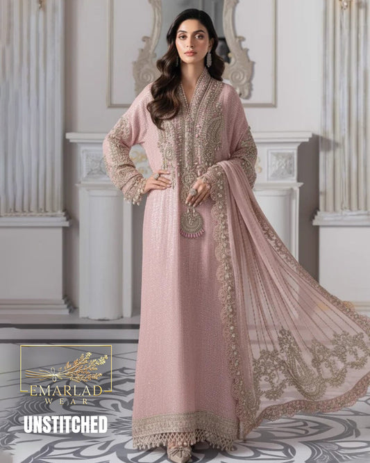 Maria B Peach Pink Semi Pure Chiffon Suit 2026 – 3PC Embroidered Dress