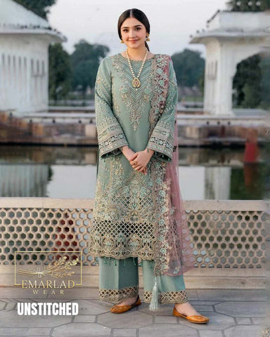 Imrozia Ice-Green Embroidered Chiffon Collection