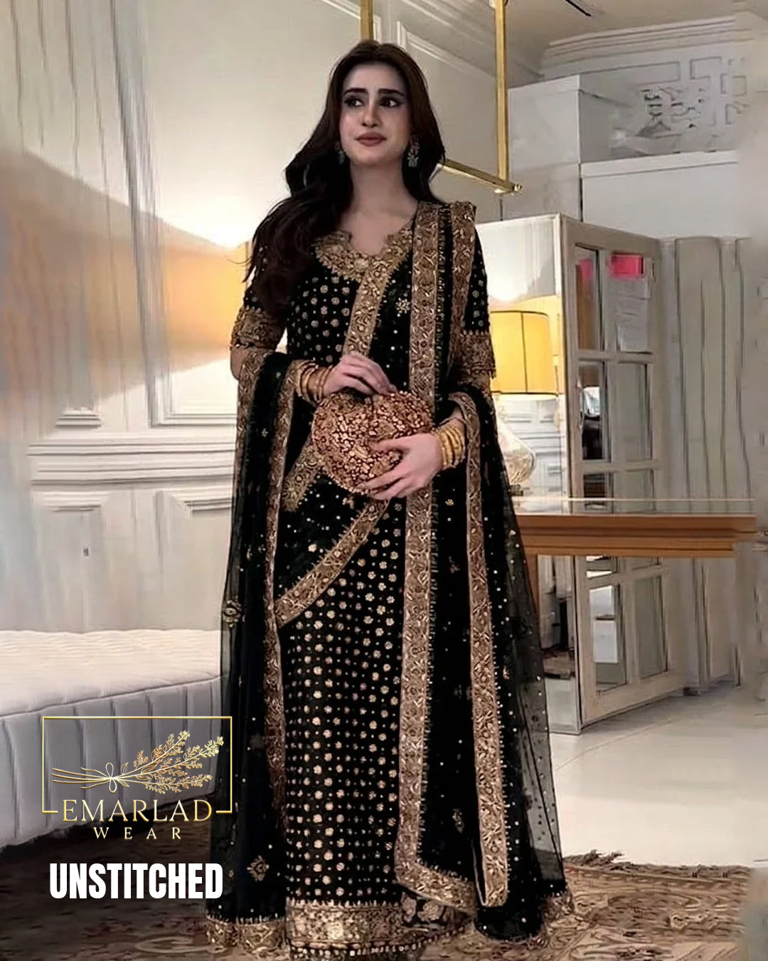Haris Shakeel Jet Black Addawork Formal Wedding Suit