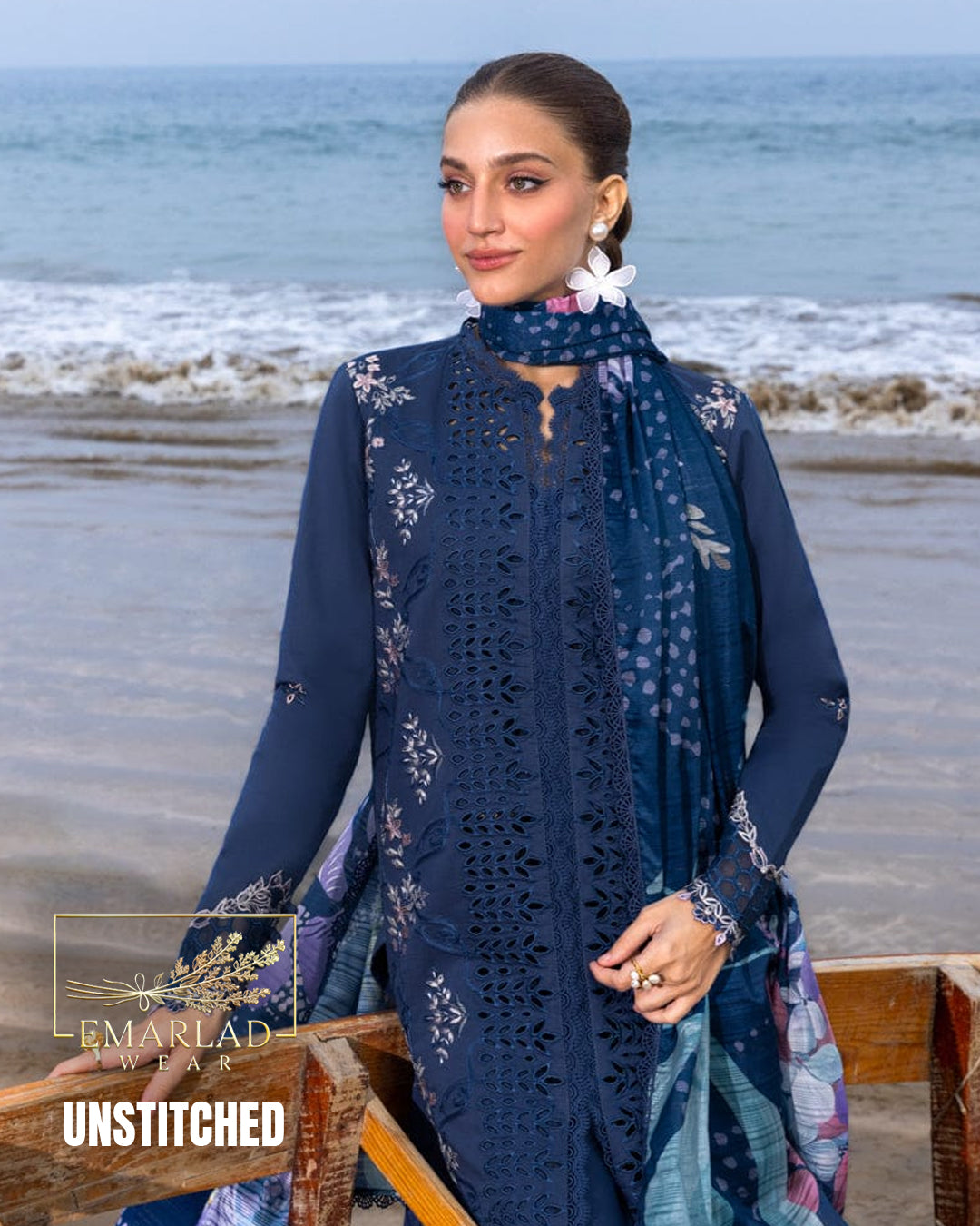 Rangrasiya Unstitched Replica Heavy Embroidered Lawn Suit with Silk Dupatta