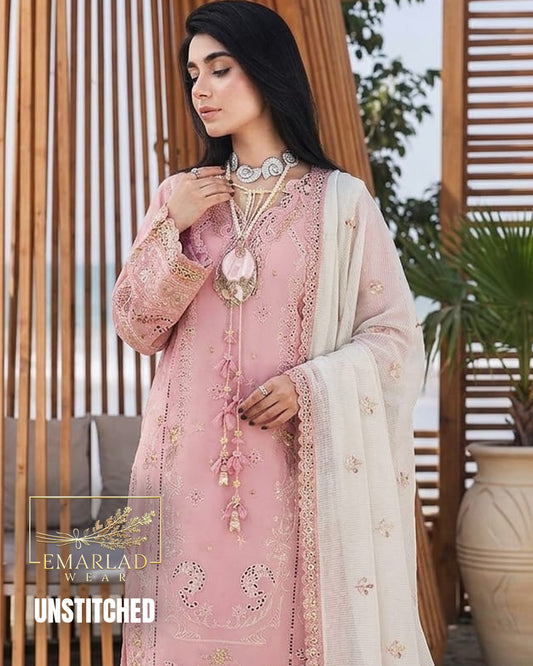 Qalamkar T-Pink Luxury Chicken Kari Lawn Embroidered 3PC Unstitched Suit | Premium Summer Collection