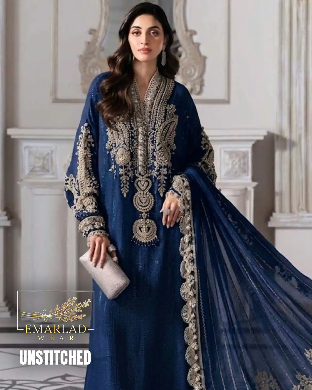 Maria B BD-3005 Dark Blue Chiffon Embroidered 3 Piece Suit