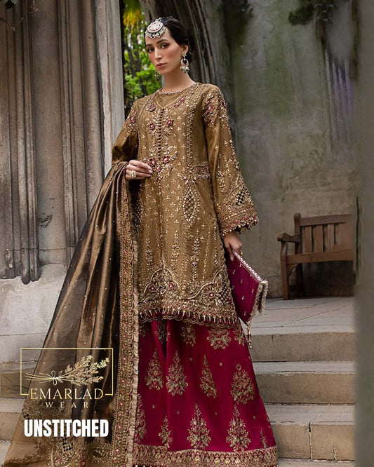 MB Wedding Collection 2025 Raw Silk Embroidered Dress with Organza Dupatta