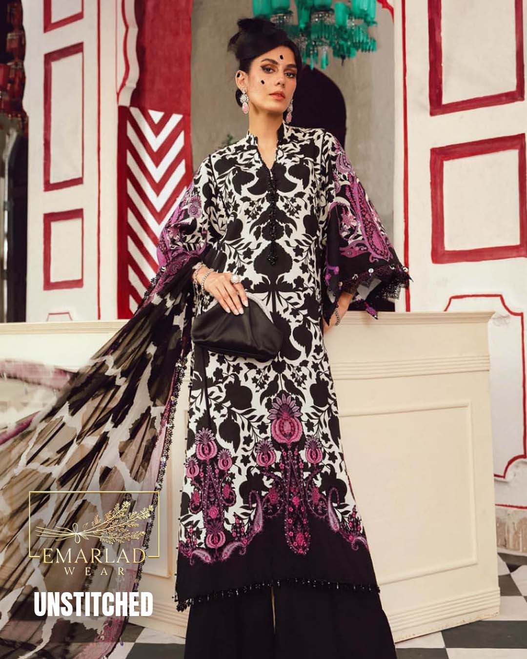 M.B Premium Digital Lawn 3PC – Cembric Voile Aplik Dupatta | 2025