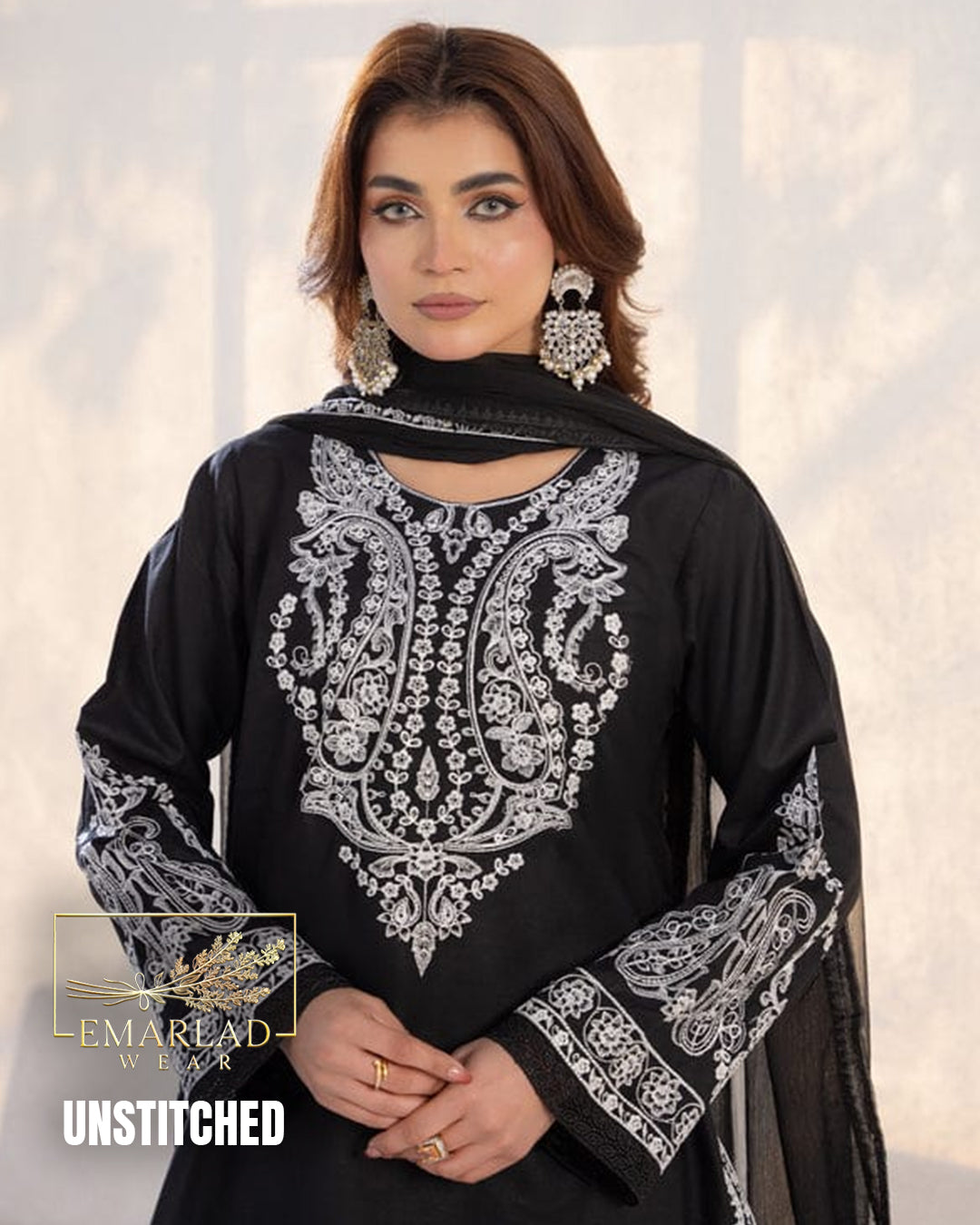 Maria B Black Chiffon 3 Piece Embroidered Suit